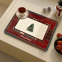 Steadline Red Christmas Linen Placemat - Washable Stain Resistant Table Mat with Holiday Print for Dining Room Kitchen Festive Decor Insulation Pad