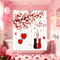 Steadline Romantic Valentine's Day Shower Curtain - Waterproof Polyester Bathroom Decor with Heart Rose Print, Complete with 12 Hooks for February 14th Love Theme Home Decoration