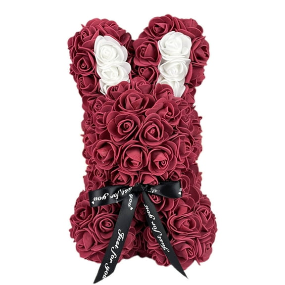 Steadline Simulated Rose Bunny Plush Romantic Valentine's Day Gift for Her with Foam Material Unique Cuddle Toy Present for Birthday Anniversary Celebration