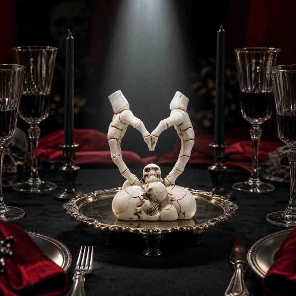 Steadline Skeleton Heart Hand Figurine,Gothic Resin Tabletop Sculpture With Two Styling Options,Dark Romantic Decor For Desk Bar Window Display Halloween Party And Valentine Scene Arrangement
