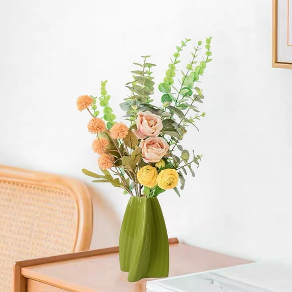 Steadline Small Artificial Flowers in Plastic Vase Centerpieces Coffee Table Decor,Dried Flower Arrangements for Home Decor Indoor Fake Flower Bouquet Vase for Dining Room Kitchen Wedding