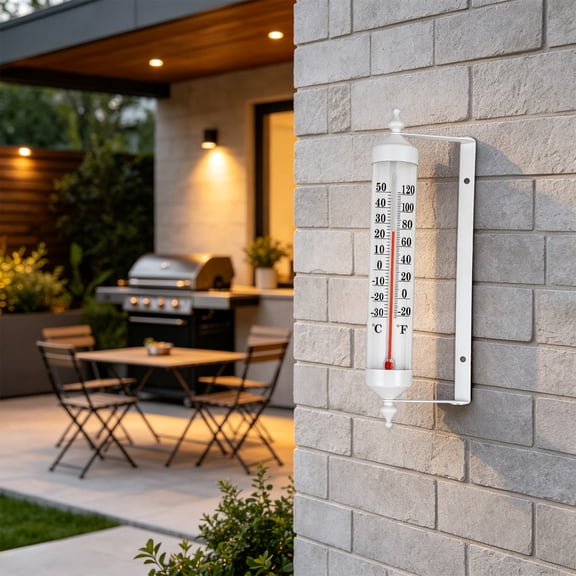 Steadline Temperature Gauge,Battery Free Analog Outdoor Thermometer,Angle Adjustable Wall Mount Decor For Patio Garden Exterior(White)
