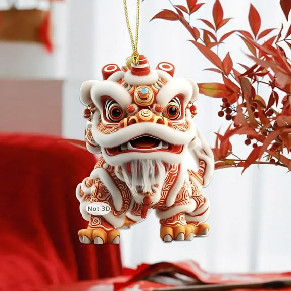 Steadline Traditional Lion Dance 2D Acrylic Pendant - Red White Chinese Cultural Wall Decor - Flat Hanging Ornament for Home Office - Festival Decoration for Spring Festival Celebration