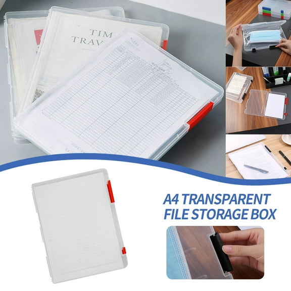Steadline Transparent A4 File Storage Box Plastic Document Organizer with Secure Closure Stackable Design for Office Home Use Important Papers Certificates Masks Storage Solution