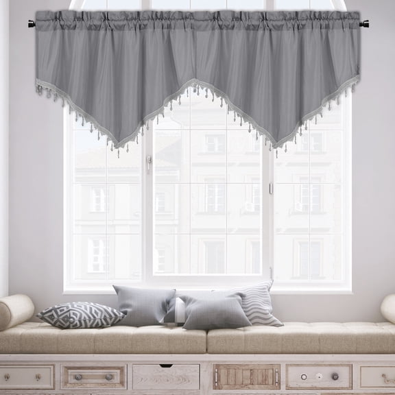 Steadline Triangular Valance Kitchen Curtain with Fringe Detail - Semi Sheer Window Treatment for Casual Dining Area and Breakfast Nook