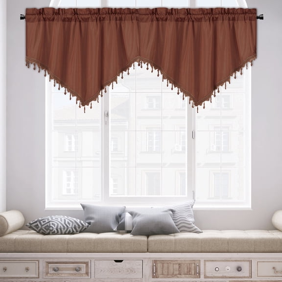 Steadline Triangular Valance Kitchen Curtain with Fringe Detail - Semi Sheer Window Treatment for Casual Dining Area and Breakfast Nook