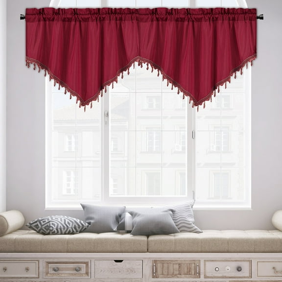 Steadline Triangular Valance Kitchen Curtain with Fringe Detail - Semi Sheer Window Treatment for Casual Dining Area and Breakfast Nook