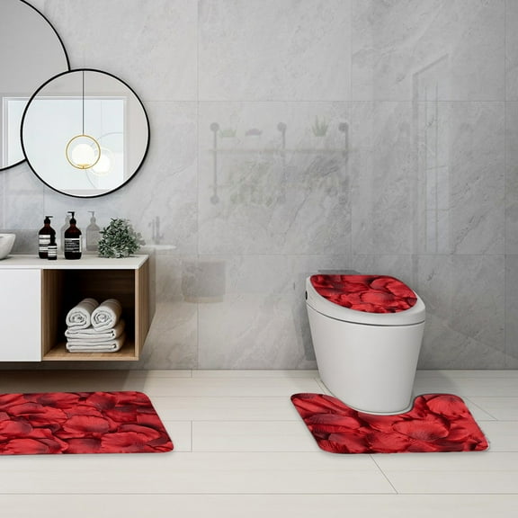 Steadline Valentine's Day Bath Mat Set - 3Pcs Absorbent Polyester Floor Mats - Romantic Bathroom Decor - Luxury Home Textile Gift