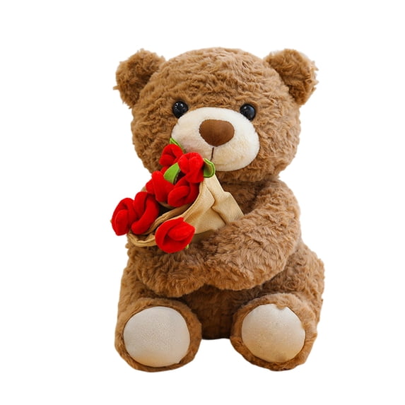 Steadline Valentine's Day Rose Teddy Bear - 25cm Cute Plush Toy with Red Flower - Romantic Gift for Anniversary and Special Occasions - Soft Comforting Companion for Loved Ones