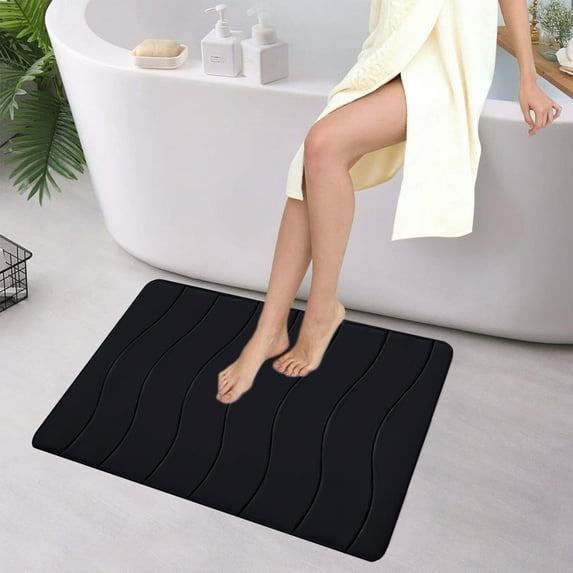Steadline Wave Pattern Flocked Bath Mat with Quick-Dry Technology - Ultra Absorbent Surface with Non-Slip Backing - Machine Washable for Bathroom and Shower