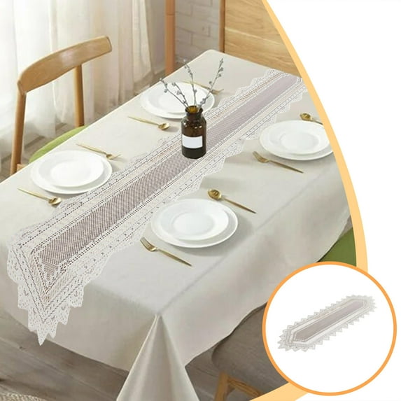 Steadline White Lace Table Runner - 115x35cm Polyester Hollow Embroidery Dining Table Decoration for Home and Holiday Parties