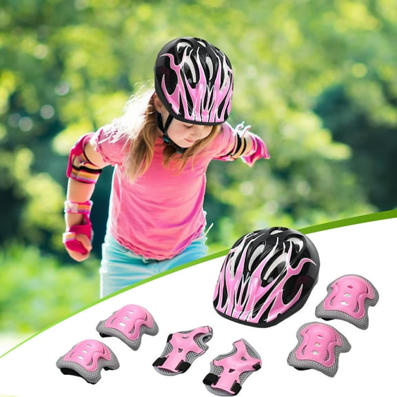 Steadline Youngster Protective Gear Set 7pcs - Adjustable Helmet With Knee Elbow Wrist Guards For Skateboarding Biking Roller Skating Safety Equipment Breathable Sponge Material