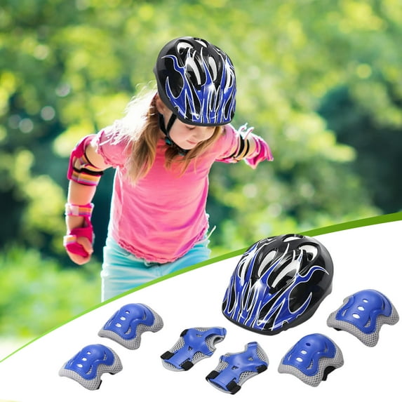 Steadline Youngster Protective Gear Set 7pcs - Adjustable Helmet With Knee Elbow Wrist Guards For Skateboarding Biking Roller Skating Safety Equipment Breathable Sponge Material