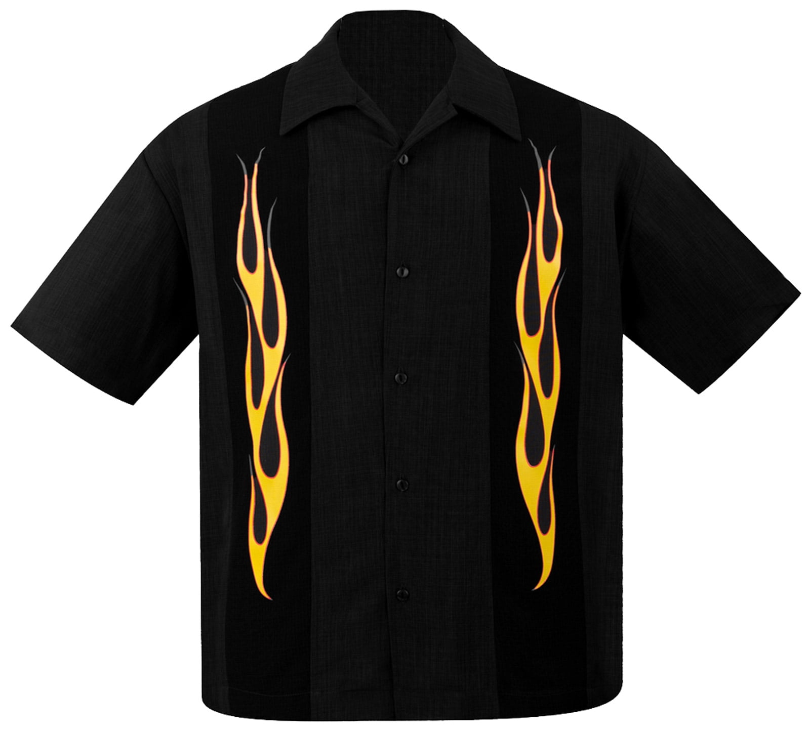 Steady Clothing Men's Flame N Hot Button Up Bowling Shirt Black L