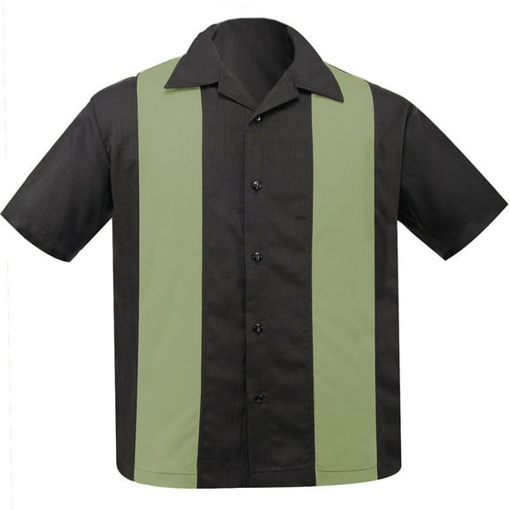 Steady Clothing Men's Pop-Check Double Panel Bowling Shirt Charcoal Apple Large