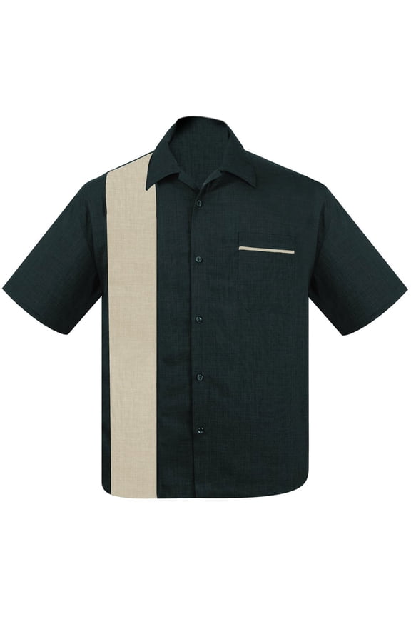 Men's Pop-Check Single Panel Bowling Shirt Teal Stone Medium