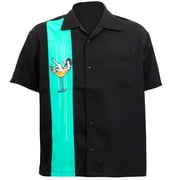 Steady Clothing Mens Single Panel Martini Girl Button Up Bowling Shirt Black Mint S