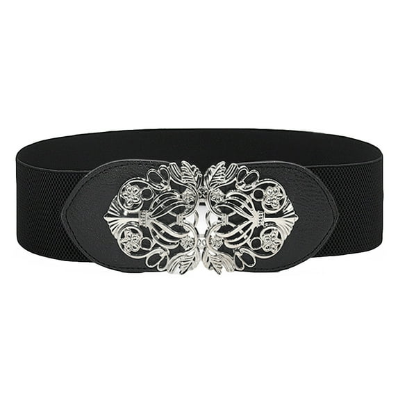 Steady Clothing Women Fashion Vintage Wide Elastic Stretch Buckle Waist Belt Waistband Black