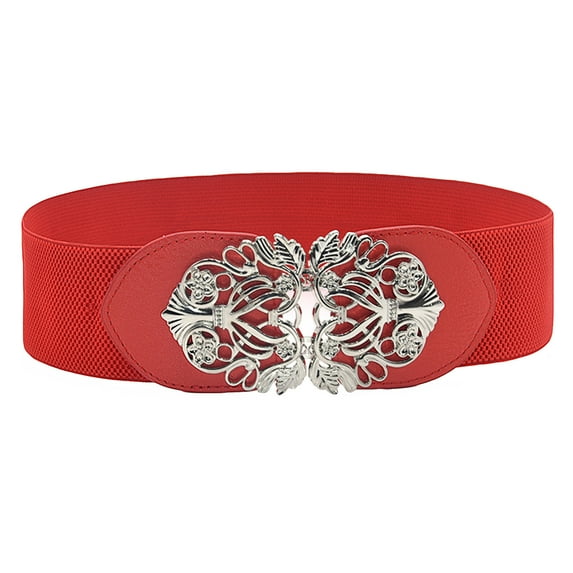 Steady Clothing Women Fashion Vintage Wide Elastic Stretch Buckle Waist Belt Waistband Red