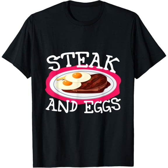 Steak And Eggs Meat Beef Steak T-ShirtMen and women, Black T-shirt, size: Extra large