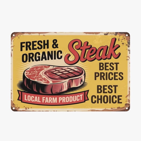 Steak Beefsteak Metal Sign 8X12 Inch Rustic Bathroom Decor With Eclectic Quotes Ideal For Home Kitchen Dining Room Restaurant Wall Art Vintage Finish