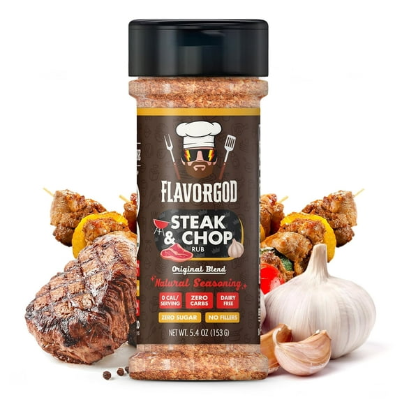 Steak & Chop Rub Seasoning Mix by Flavor God - Premium All Natural & Healthy Spice Blend for Beef, Pork & Vegetables - Kosher, Zero Carbs, Gluten-Free, Vegan & Keto Friendly - Great Flavor Spices