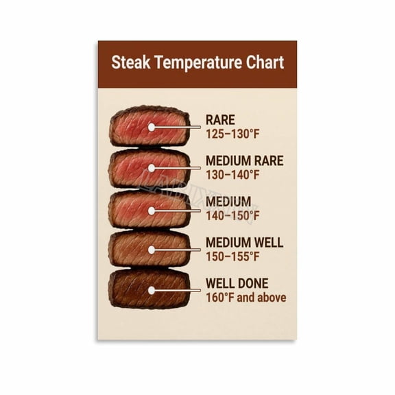 Steak Doneness And Temperature Guide Chart Poster (8) Canvas Painting for Living Room Bedroom Decor poster