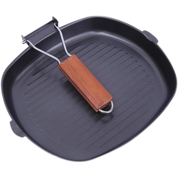 Steak Frying Pan Non Stick Iron Striped Foldable Skillet, Easy to Clean with Interior Stripe Design for Pancake and Steak Use