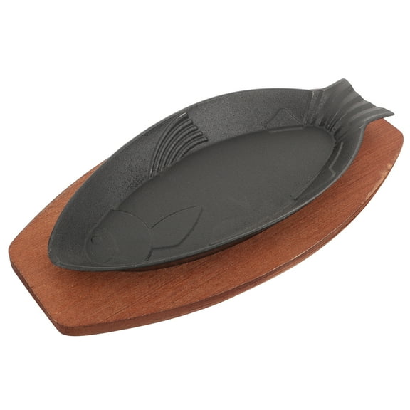 Homoyoyo Non-Stick Wear-Resistant Iron Fish Pan with Wooden Handle for Kitchen Cooking and Grilling