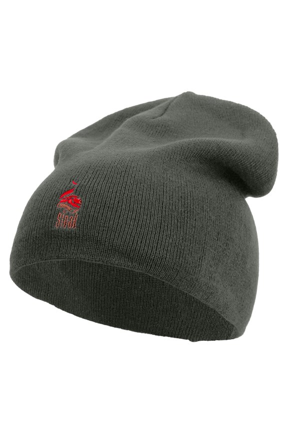Steak Grill Icon Big Size Superior Cotton Short Knit Beanie - Grey XL-3XL
