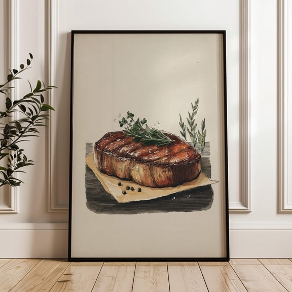 Steak Illustration Wall Art Print Kitchen Home Decor