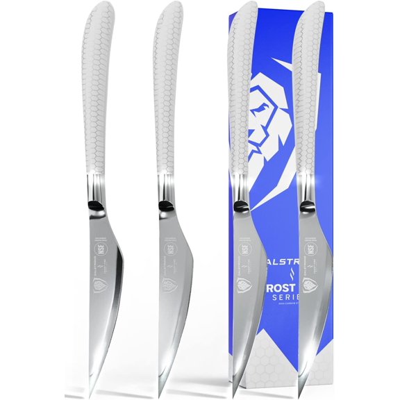 Steak Knife Set - 4 Piece - 4.5 inch Serrated Blade - Frost Fire Series - High Chromium Steel Kitchen Knife- Frosted Sandblast - White Honeycomb Handle - NSF Certified