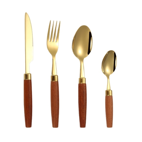 Steak Knife Set with Stainless Steel Utensils and Imitation Wood Handle - 4-Piece Cutlery Set for Dining
