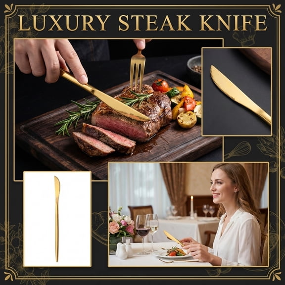 Steak Knife Stainless Steel Creative Design for Home Kitchen Dining Tableware, Serrated Blade Dishwasher Safe Rust Resistant Professional Cutlery Style A#092