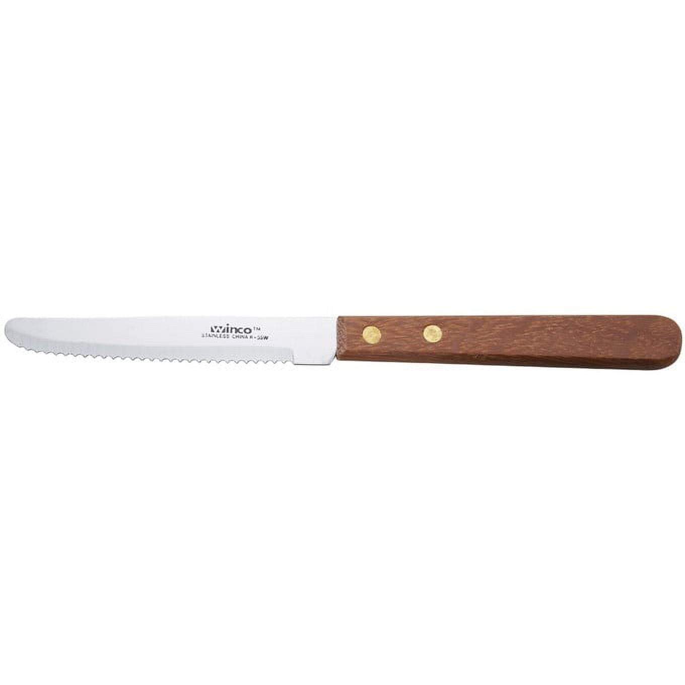 Knives - Steak Knife Rounded Serrated Blade Pineapple Wood Handle W/Rivets  - 5794WP059