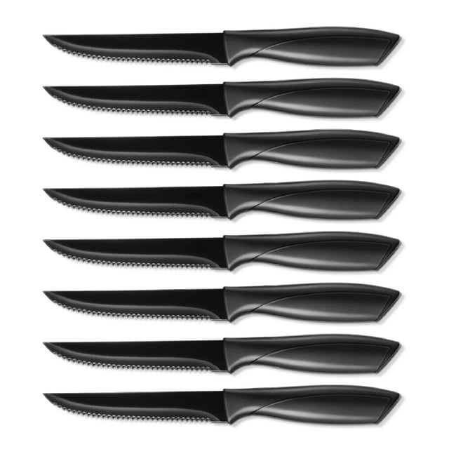 Dinner Steak Knives Set of 8, Serrated Black Stainless Steel