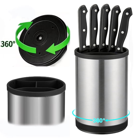 Steak Knives Block Stainless Steel Rotating Utensil Holder 6-Grid Divided Kitchen Flateware Cutlery Organizer,Dishwasher Safe