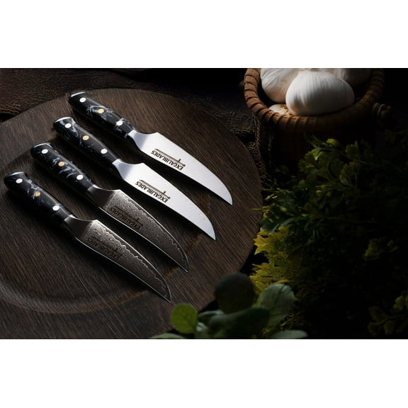 Steak Knives Set of 4 VG-10 Damascus Stainless Steel, Razor Sharp Serrated Blades, Full Tang, Ergonomic G10 Handles Durable Cutlery for Steak, Chicken, BBQ, Dinner Dishwasher Safe & Gift-Ready