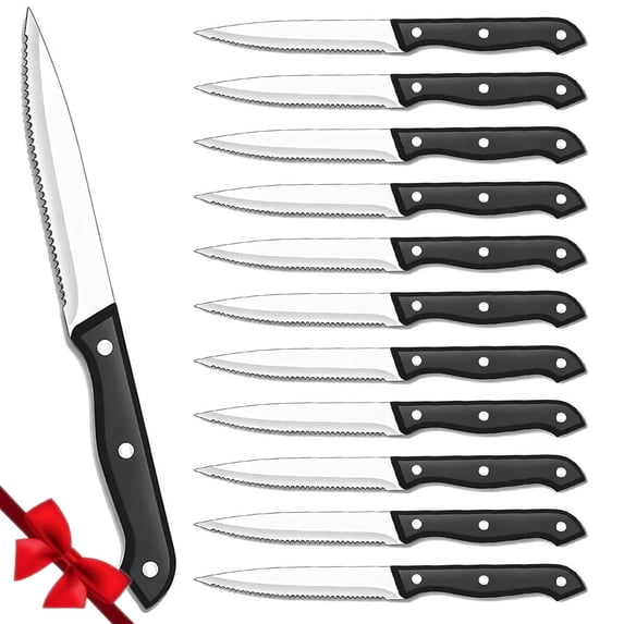 Steak Knives Set of 12 Serrated Bread Knife 4.5-inch High Carbon Steel Kitchen Dinner Knife Dishwasher Safe