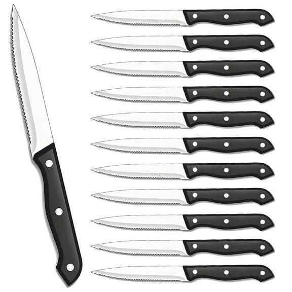 Steak Knives Set of 12 Serrated Dinner Knife Kitchen Tableware for Meat Chicken and Bread,Dishwasher Safe