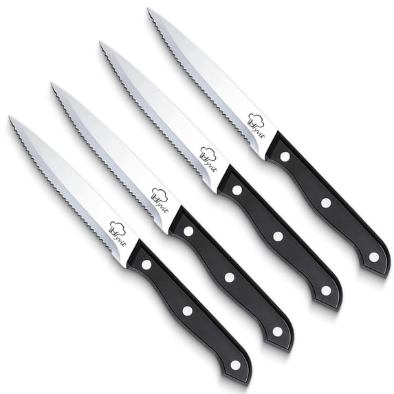 Akatsuki Steak Knives Set of 4 Serrated Kitchen Steak Knife 4.5-inch Stainless Steel Dinner Knife Dishwasher Safe
