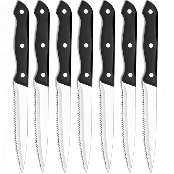 Serrated Steak Knives Set of 6 Sharp Kitchen Cutlery Set Stainless Steel Dinner Knife for Precise Cutting,Dishwasher Safe