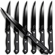 Steak Knives Set of 6,Sharp Serrated Dinner Knife Kitchen Cutting Knife for Meat Cheese Stainless Steel Black Knife Cutlery Set Dishwasher Safe