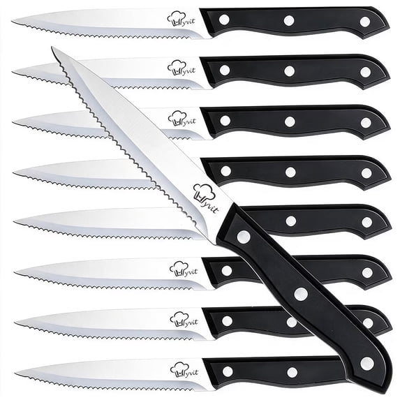 Akatsuki Steak Knives Set of 8 Serrated Kitchen Steak Knife 4.5-inch Stainless Steel Dinner Knife Dishwasher Safe