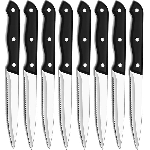 Serrated Steak Knives 8 Piece Set Sharp Dinner Knife Cutlery Set Stainless Steel Kitchen Knife for Precise Cutting,Dishwasher Safe