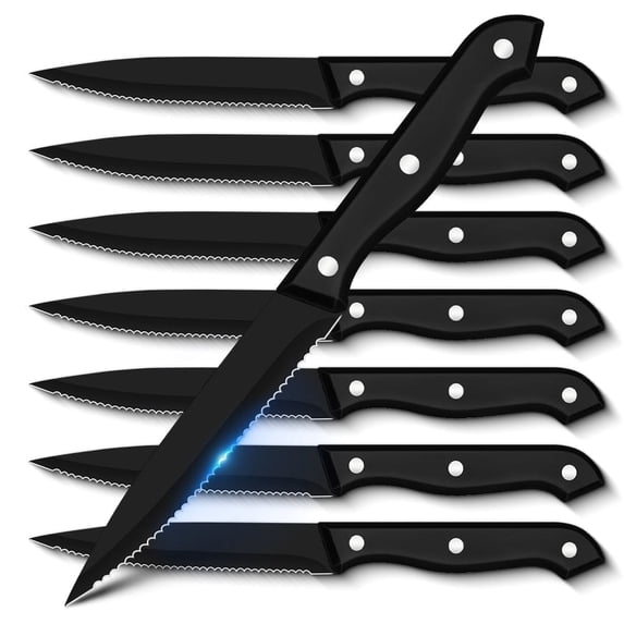 Steak Knives Set of 8,Sharp Serrated Dinner Knife Kitchen Cutting Knife for Meat Cheese Stainless Steel Black Knife Cutlery Set Dishwasher Safe