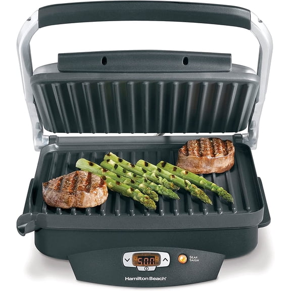 Steak Lover's Electric Indoor Searing Grill, Nonstick 100 Square, Stainless Steel, Black and Stainless, Medium