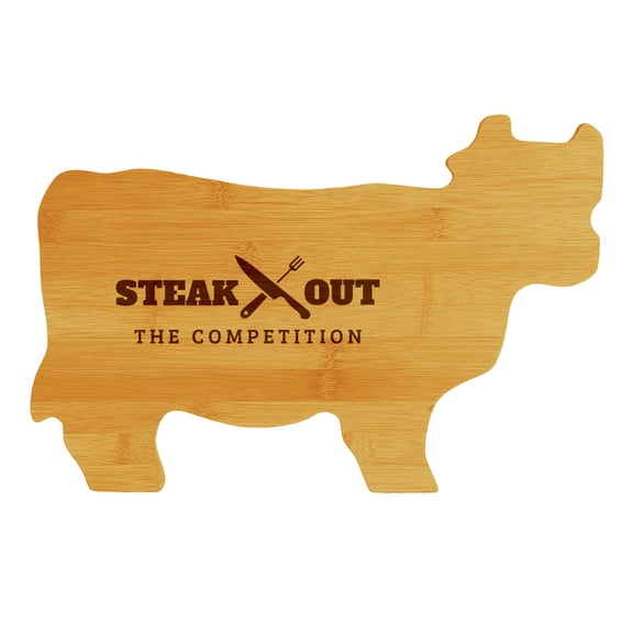 Steak Out The Competition 14.75 x 9.75" Cow Shape Cutting Board | Funny Kitchen Chopping Board