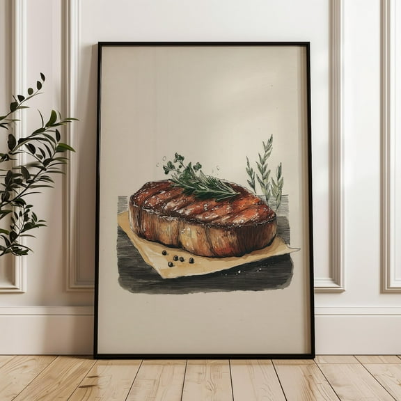 Steak Poster, Hand-Drawn Meat Wall Art Print, Rustic Kitchen Decor UNFRAMED Poster, Wall Art for Decor, Present, 8x12
