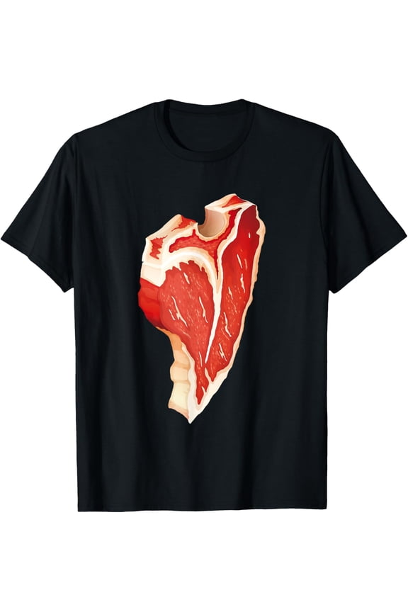 Steak T-Shirt T-Bone Steak Costume Shirt T-ShirtMen and women, Black T-shirt, size: Extra large